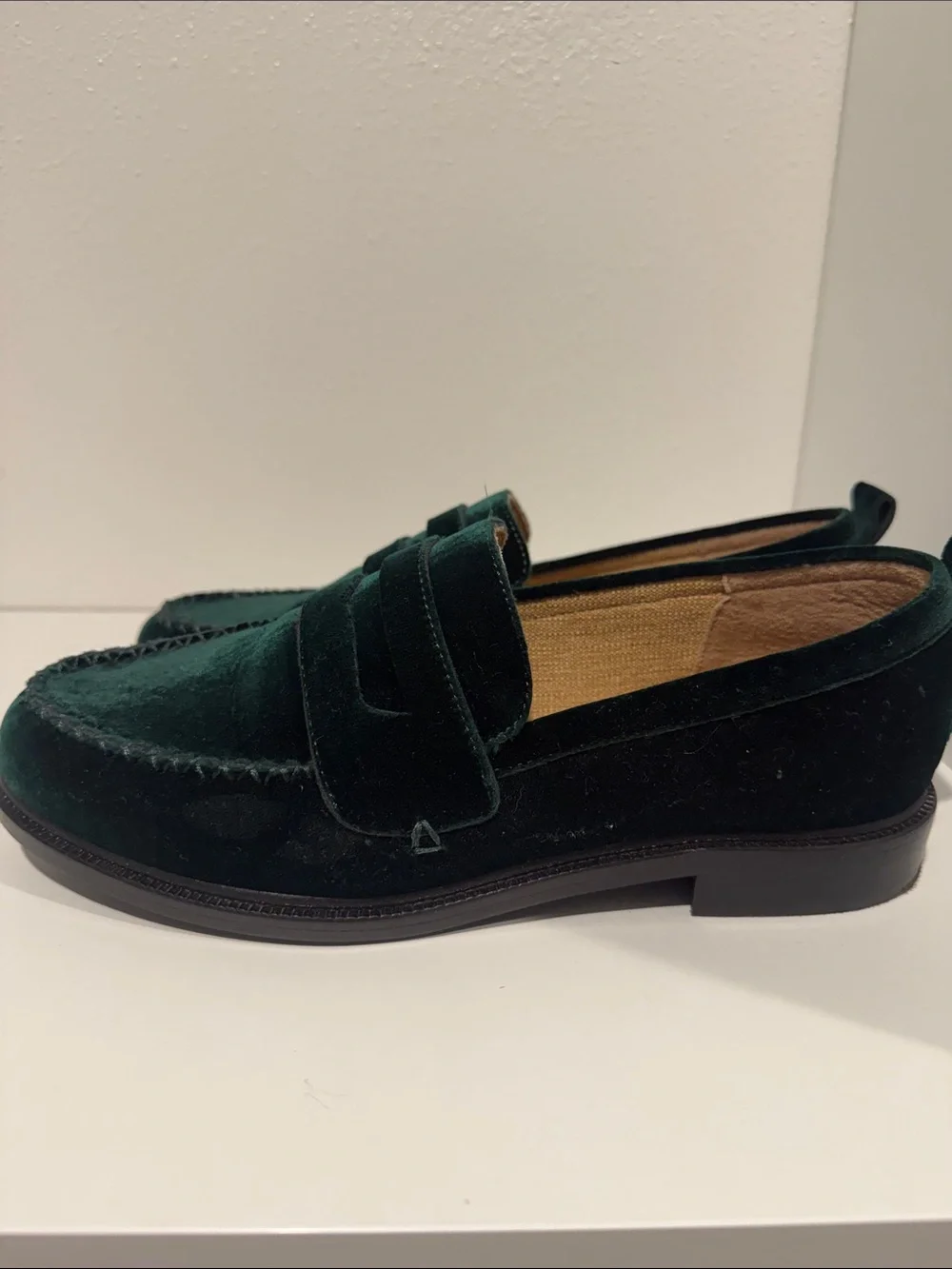 Kelsi Dagger Emerald Velvet Penny Loafers